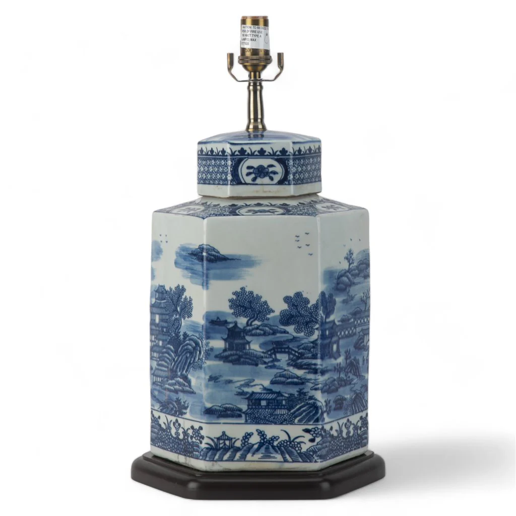 Danny's Fine Porcelain 17L X 11W X 32H HEX LIDDED JAR LAMP - BLUE AND WHITE (311-17-BE) 50831-L - Image 5