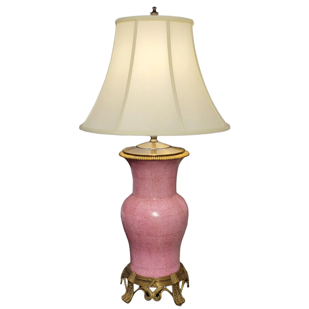 Danny's Fine Porcelain 17L X 17W X 30H PINK VASE WITH BRONZE ORMOLU LAMP(108-17-BE) 60401-LG