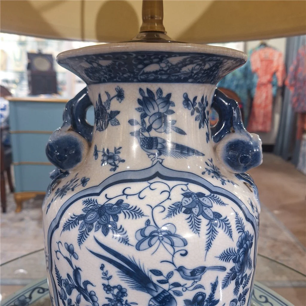 Danny's Fine Porcelain 17Lx17Wx 28H Round Vase Lamp - B/W Birds & Florals [Acrylic_Base/Sh:2-847-17] 10794-LA - Image 10