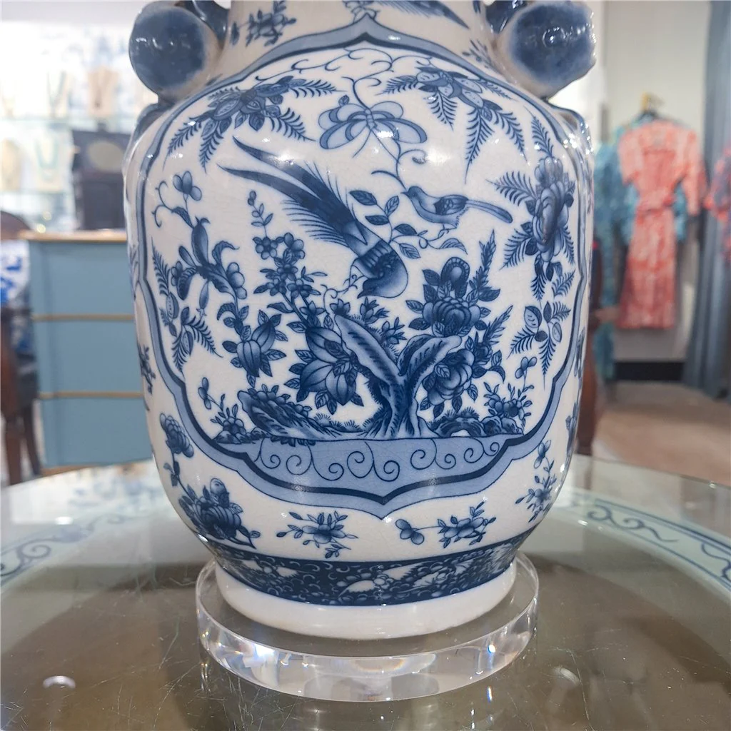 Danny's Fine Porcelain 17Lx17Wx 28H Round Vase Lamp - B/W Birds & Florals [Acrylic_Base/Sh:2-847-17] 10794-LA - Image 11
