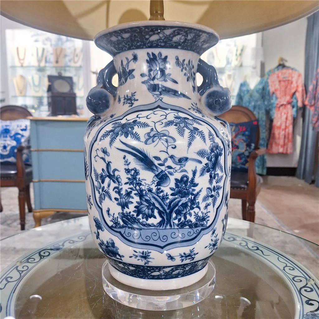 Danny's Fine Porcelain 17Lx17Wx 28H Round Vase Lamp - B/W Birds & Florals [Acrylic_Base/Sh:2-847-17] 10794-LA - Image 12