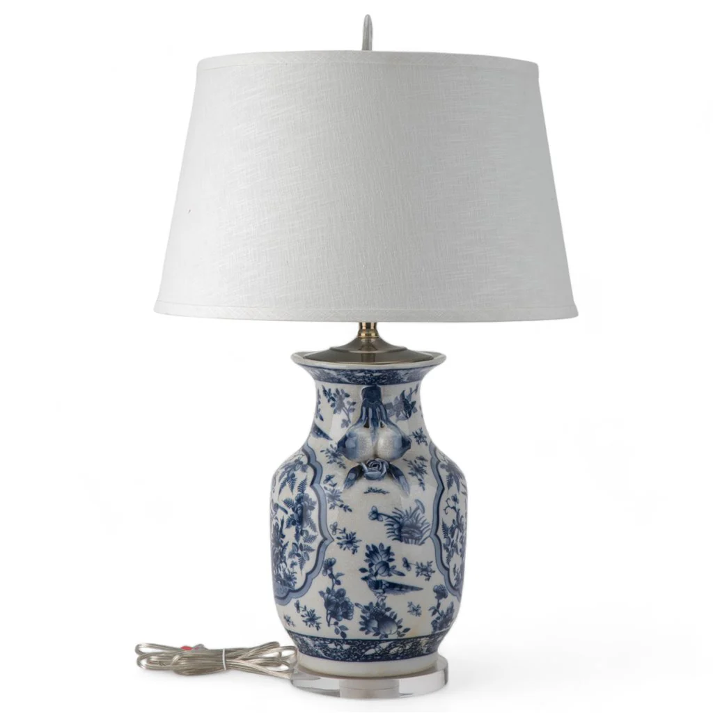 Danny's Fine Porcelain 17Lx17Wx 28H Round Vase Lamp - B/W Birds & Florals [Acrylic_Base/Sh:2-847-17] 10794-LA - Image 6