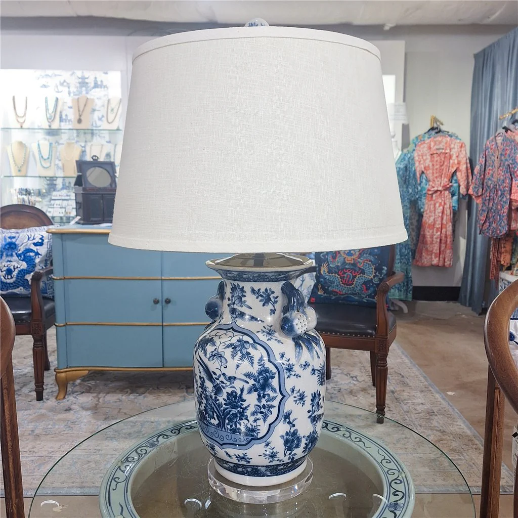 Danny's Fine Porcelain 17Lx17Wx 28H Round Vase Lamp - B/W Birds & Florals [Acrylic_Base/Sh:2-847-17] 10794-LA - Image 7