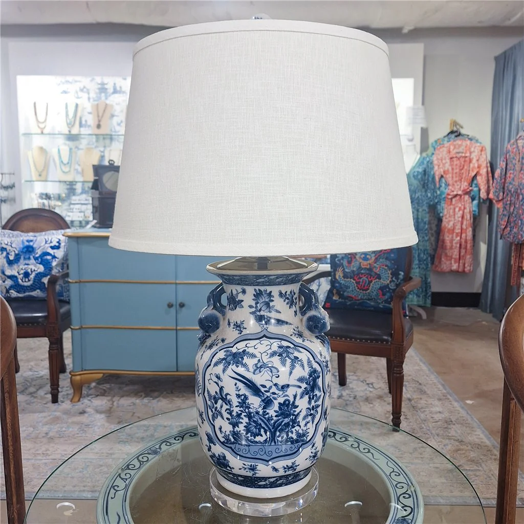 Danny's Fine Porcelain 17Lx17Wx 28H Round Vase Lamp - B/W Birds & Florals [Acrylic_Base/Sh:2-847-17] 10794-LA - Image 8