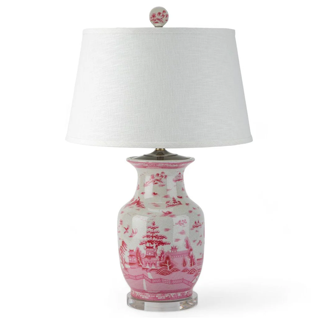 Danny's Fine Porcelain 17Lx17Wx29H Porcelain Lamp - Pink And White Willow [Acrylic_Base/Sh:2-847-17] 14212-LA