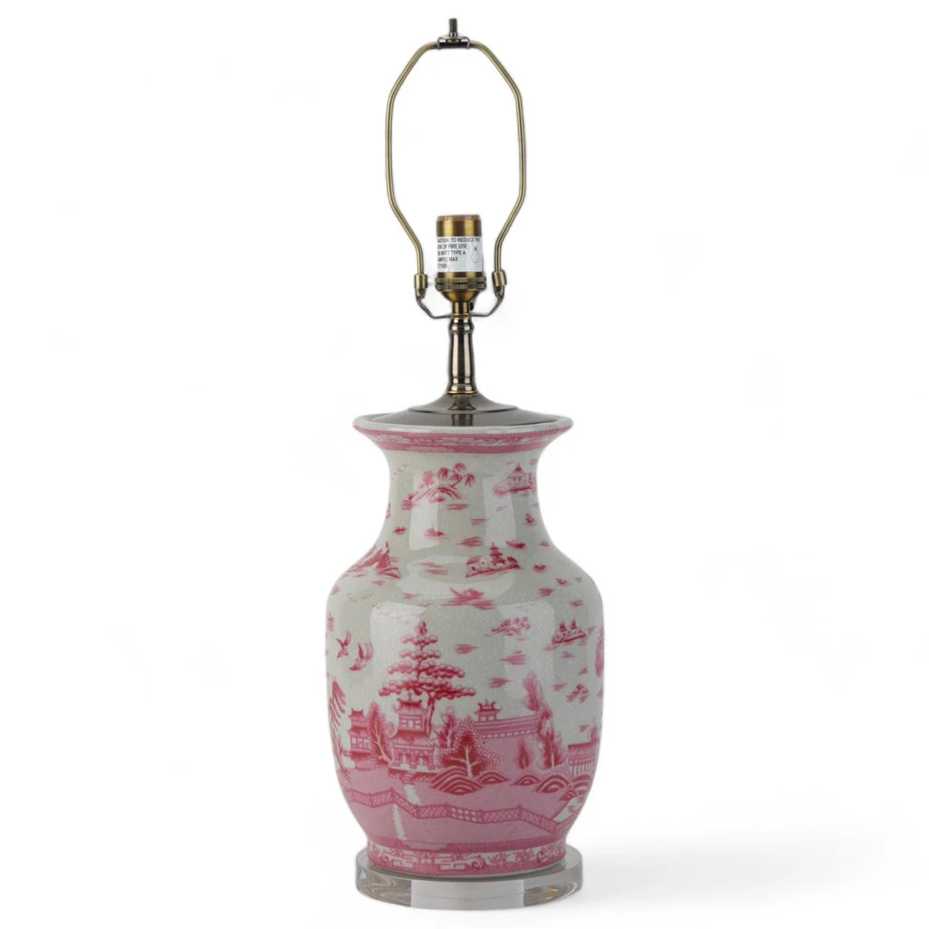 Danny's Fine Porcelain 17Lx17Wx29H Porcelain Lamp - Pink And White Willow [Acrylic_Base/Sh:2-847-17] 14212-LA - Image 5