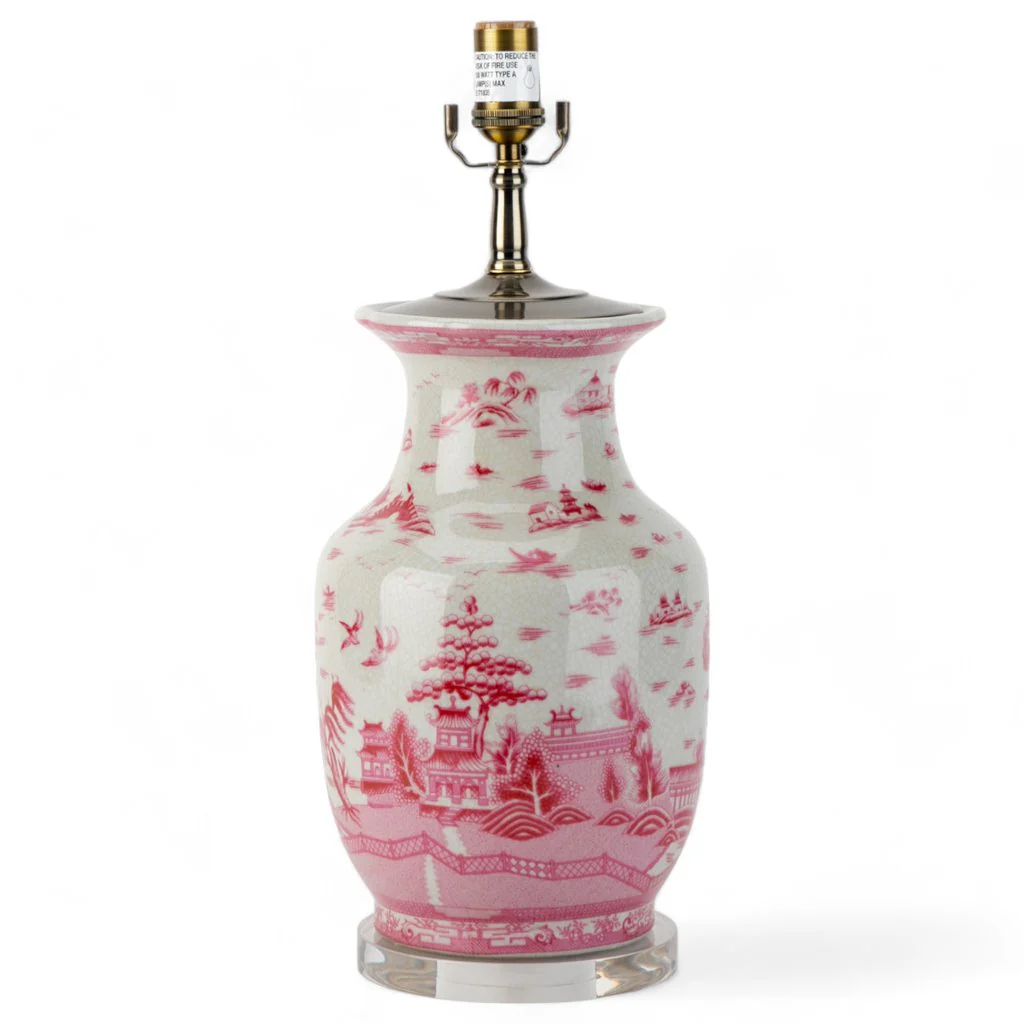 Danny's Fine Porcelain 17Lx17Wx29H Porcelain Lamp - Pink And White Willow [Acrylic_Base/Sh:2-847-17] 14212-LA - Image 6