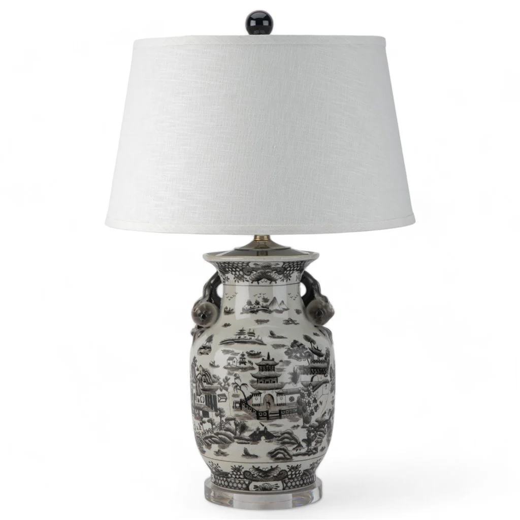 Danny's Fine Porcelain 17Lx17Wx30H Porcelain Lamp - Black And White Willow [Acrylic_Base/Sh:2-847-17] 14231-LA