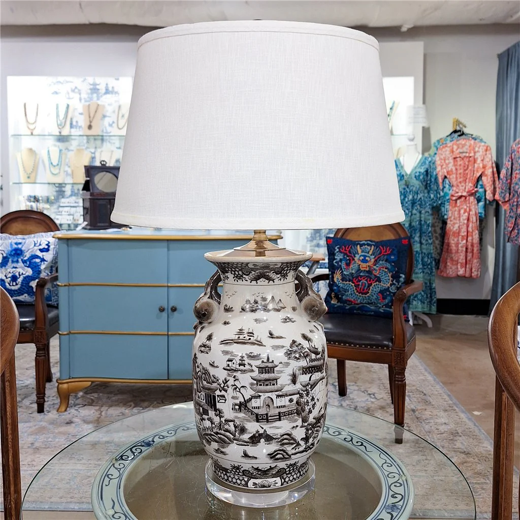Danny's Fine Porcelain 17Lx17Wx30H Porcelain Lamp - Black And White Willow [Acrylic_Base/Sh:2-847-17] 14231-LA - Image 2