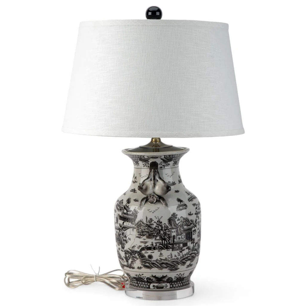 Danny's Fine Porcelain 17Lx17Wx30H Porcelain Lamp - Black And White Willow [Acrylic_Base/Sh:2-847-17] 14231-LA - Image 3