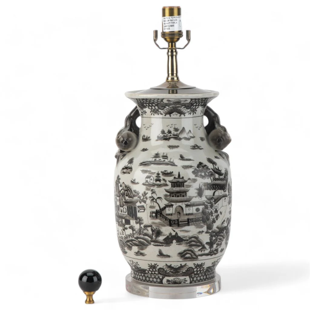 Danny's Fine Porcelain 17Lx17Wx30H Porcelain Lamp - Black And White Willow [Acrylic_Base/Sh:2-847-17] 14231-LA - Image 4