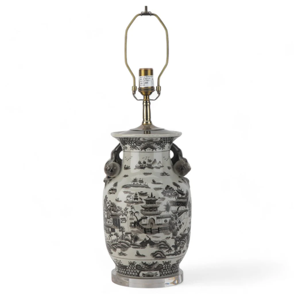 Danny's Fine Porcelain 17Lx17Wx30H Porcelain Lamp - Black And White Willow [Acrylic_Base/Sh:2-847-17] 14231-LA - Image 5