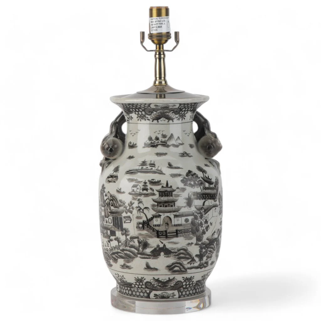 Danny's Fine Porcelain 17Lx17Wx30H Porcelain Lamp - Black And White Willow [Acrylic_Base/Sh:2-847-17] 14231-LA - Image 6