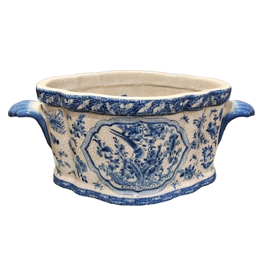 Danny's Fine Porcelain 18X10X10 FOOTBATH - B/W BIRDS & FLORAL(WOOD STAND SOLD SEPARATELY: G216-13.5) 11618