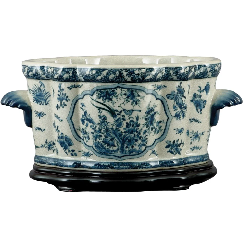 Danny's Fine Porcelain 18X10X10 FOOTBATH - B/W BIRDS & FLORAL(WOOD STAND SOLD SEPARATELY: G216-13.5) 11618 - Image 4