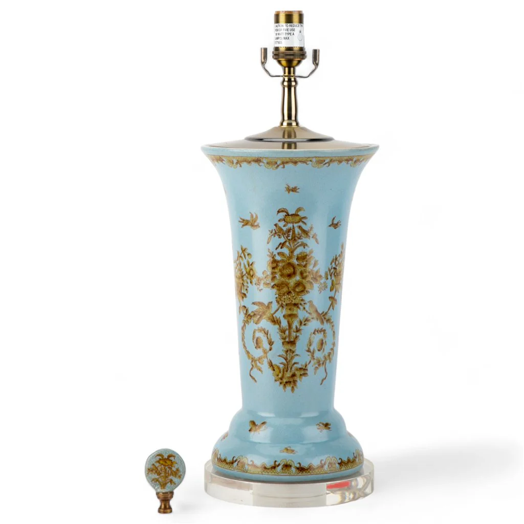 Danny's Fine Porcelain 19Lx19Wx31H Vase Lamp - Celadon Lampas [Acrylic_Base/Sh:2-830-19] 11695-LA - Image 4