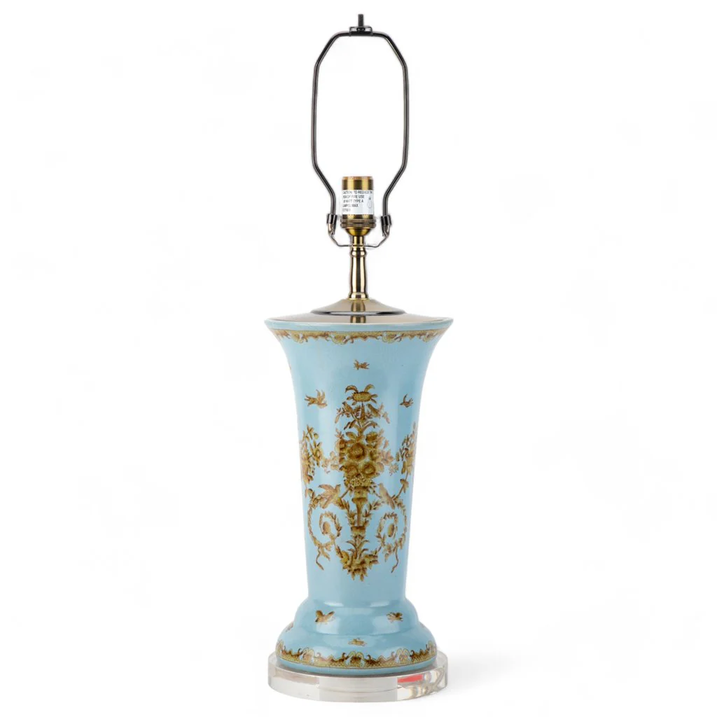 Danny's Fine Porcelain 19Lx19Wx31H Vase Lamp - Celadon Lampas [Acrylic_Base/Sh:2-830-19] 11695-LA - Image 5