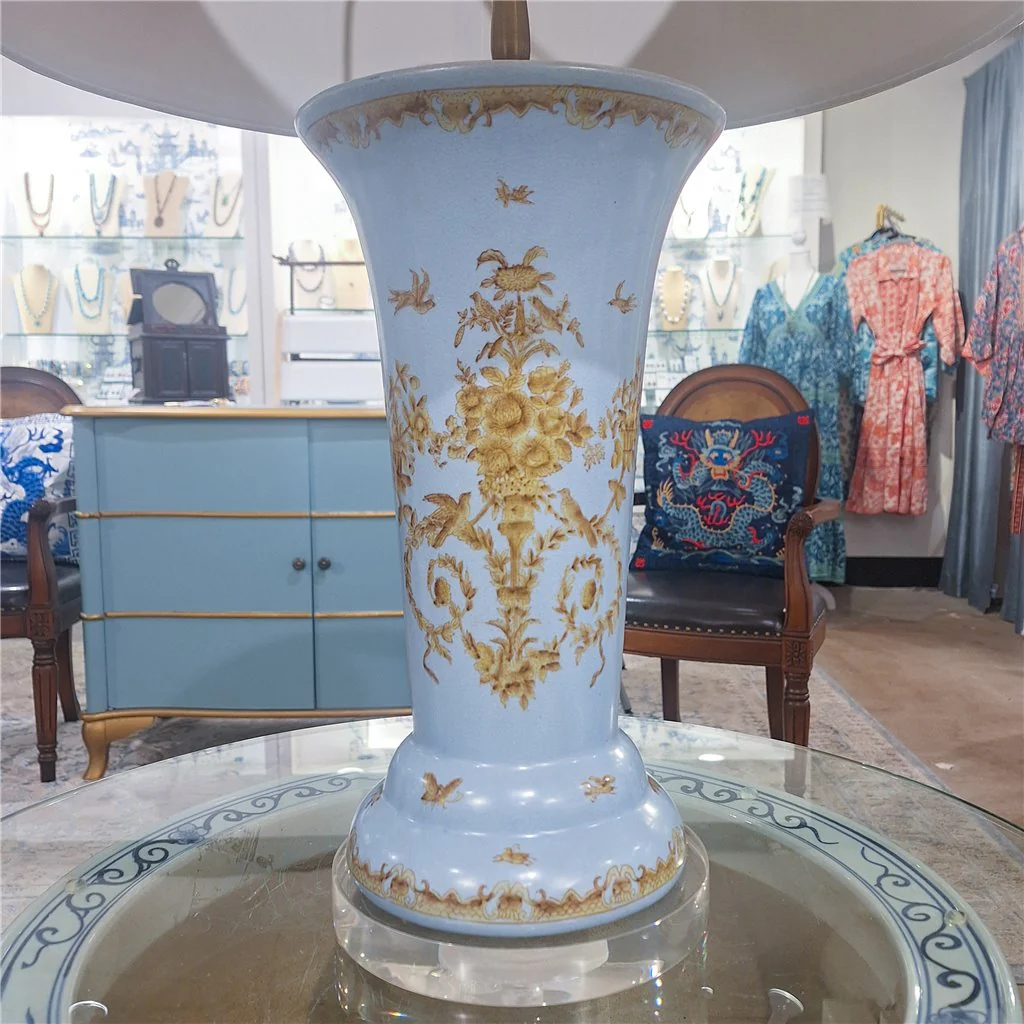 Danny's Fine Porcelain 19Lx19Wx31H Vase Lamp - Celadon Lampas [Acrylic_Base/Sh:2-830-19] 11695-LA - Image 8