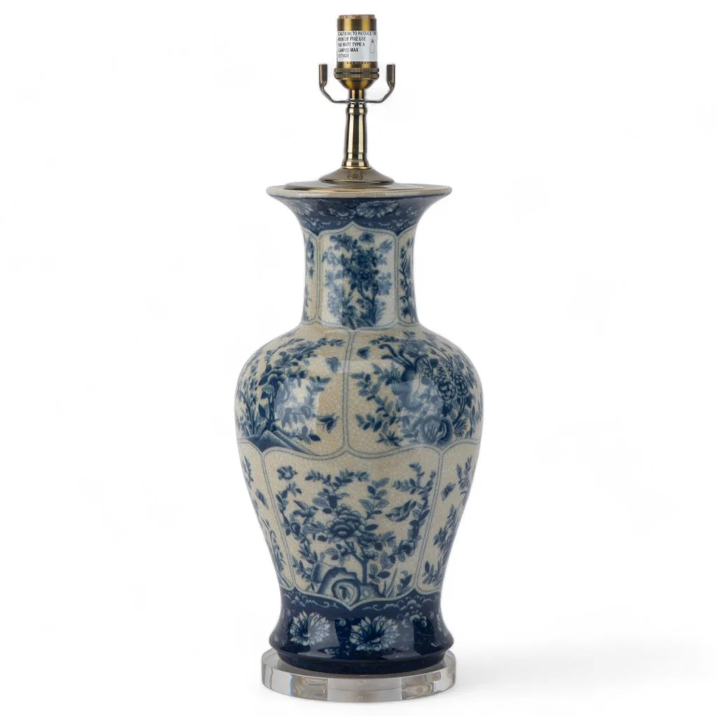 Danny's Fine Porcelain 19Lx19Wx32H Porcelain Vase Lamp - Blue And White [Acrylic_Base/Sh:2-847-19] 14132-LA - Image 6