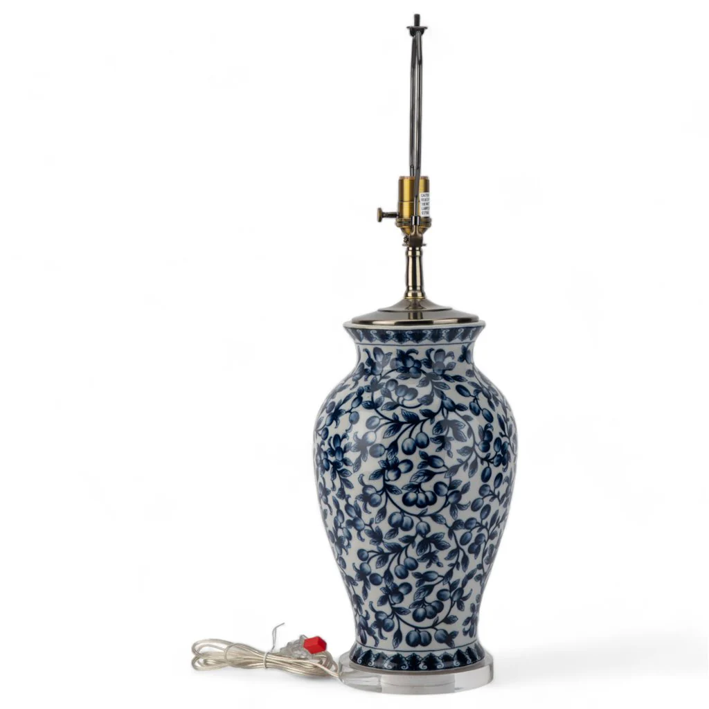 Danny's Fine Porcelain 19Lx19Wx32H Porcelain Vase Lamp - Blue And White Filigree [Acrylic_Base/Sh:2-847-19] 14053-LA - Image 4