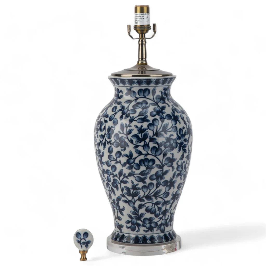 Danny's Fine Porcelain 19Lx19Wx32H Porcelain Vase Lamp - Blue And White Filigree [Acrylic_Base/Sh:2-847-19] 14053-LA - Image 5