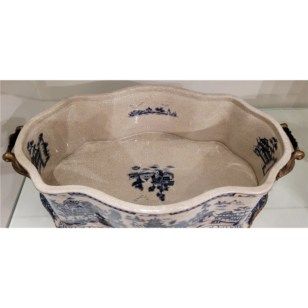 Danny's Fine Porcelain 20x11.5x7 Porcelain Planter With Bronze Ormolu - Blue Willow 14069 - Image 12