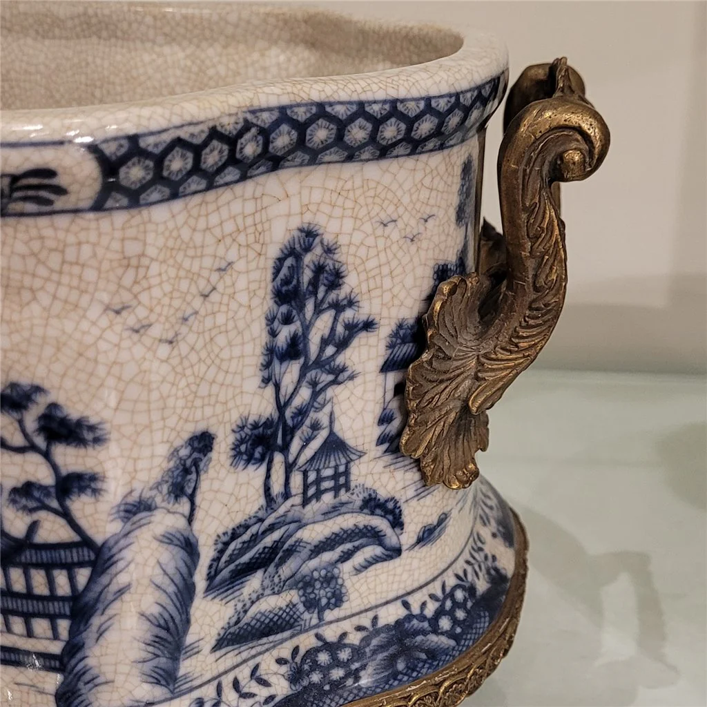 Danny's Fine Porcelain 20x11.5x7 Porcelain Planter With Bronze Ormolu - Blue Willow 14069 - Image 13