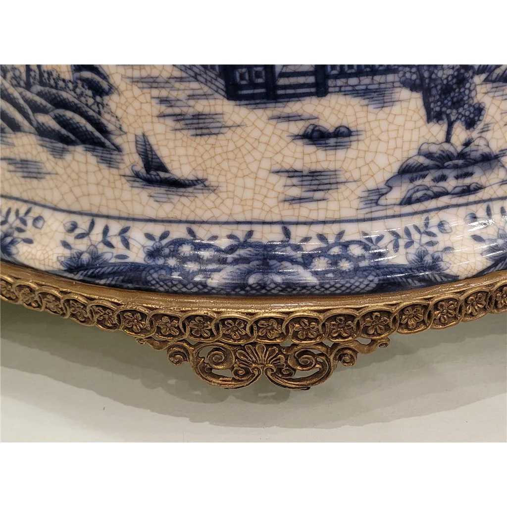 Danny's Fine Porcelain 20x11.5x7 Porcelain Planter With Bronze Ormolu - Blue Willow 14069 - Image 14
