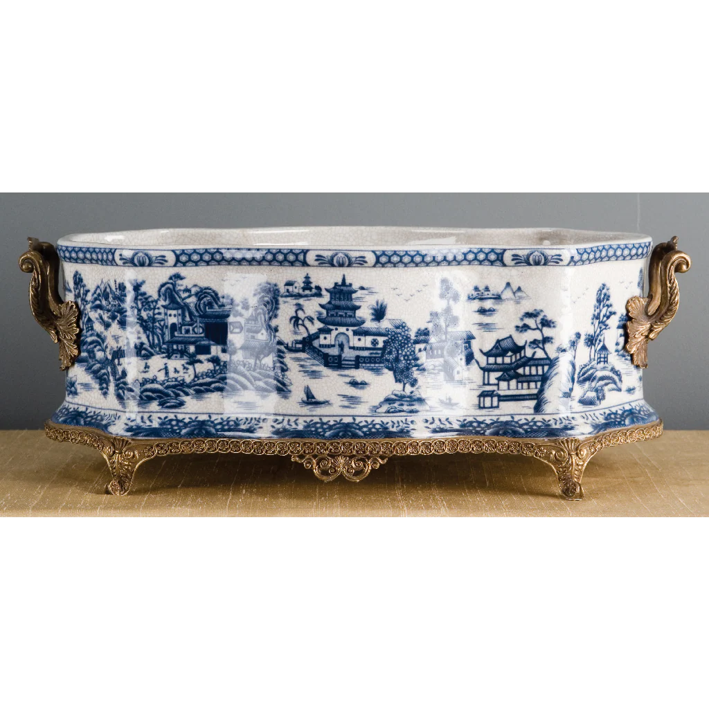 Danny's Fine Porcelain 20x11.5x7 Porcelain Planter With Bronze Ormolu - Blue Willow 14069 - Image 15