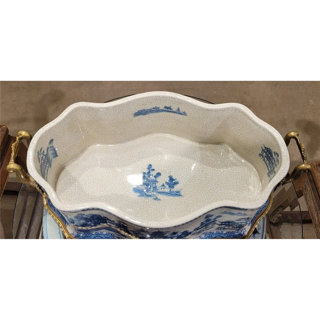 Danny's Fine Porcelain 20x11.5x7 Porcelain Planter With Bronze Ormolu - Blue Willow 14069 - Image 6