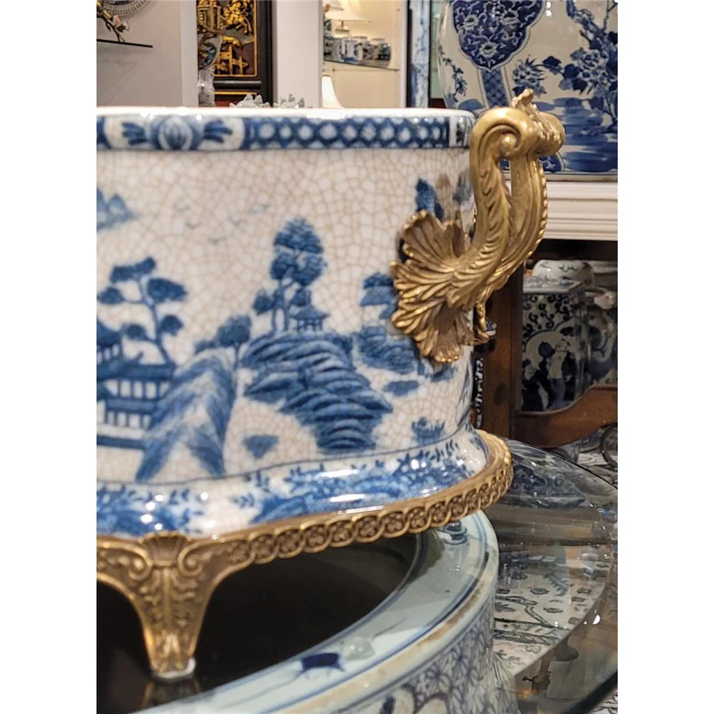 Danny's Fine Porcelain 20x11.5x7 Porcelain Planter With Bronze Ormolu - Blue Willow 14069 - Image 9
