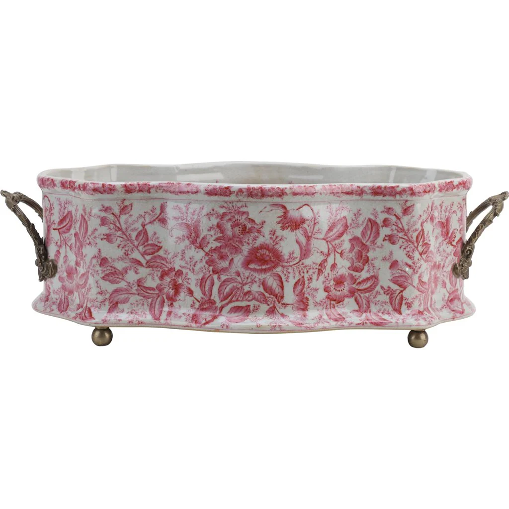 Danny's Fine Porcelain Planter, Pink Primrose with Bronze Handles 14239