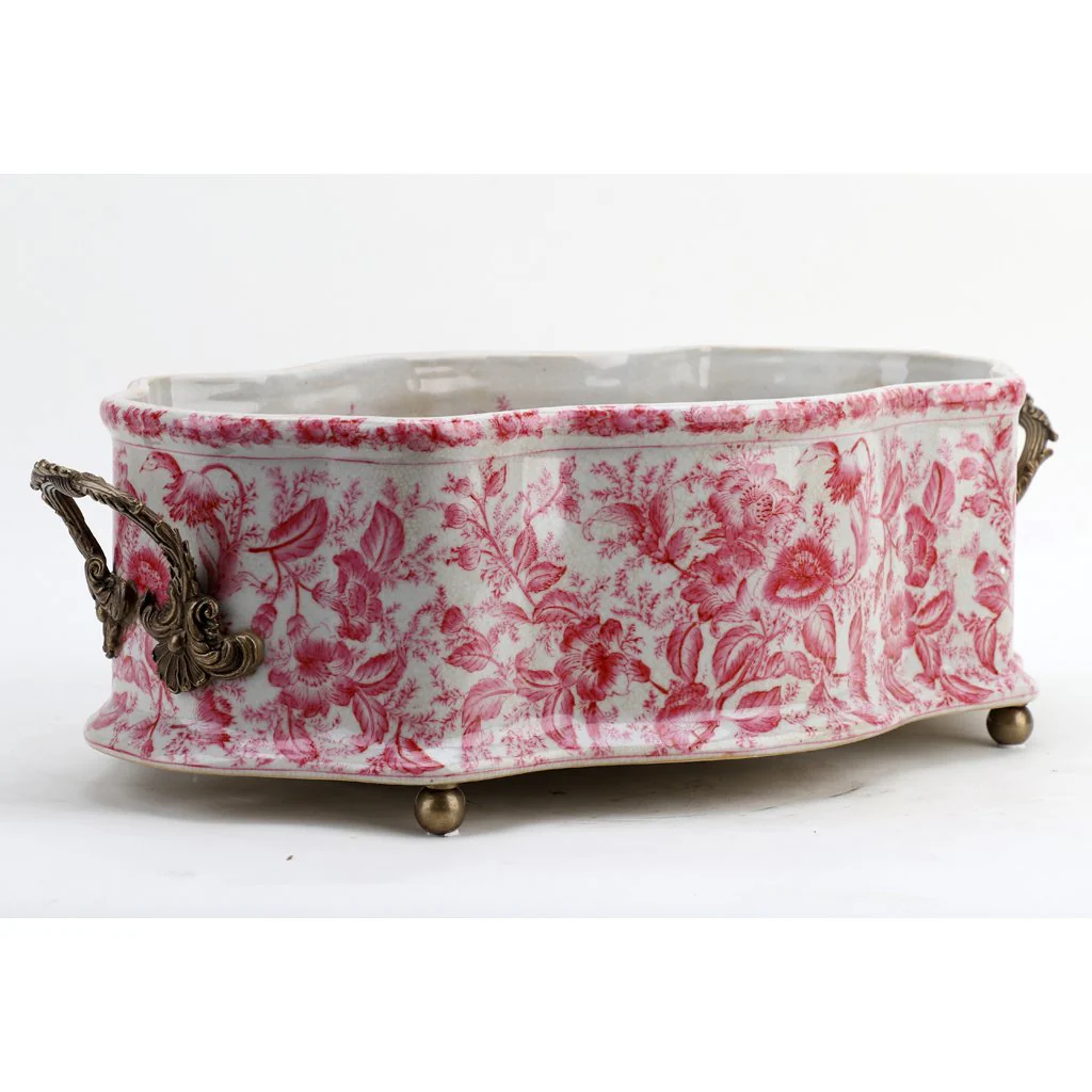 Danny's Fine Porcelain Planter, Pink Primrose with Bronze Handles 14239 - Image 3