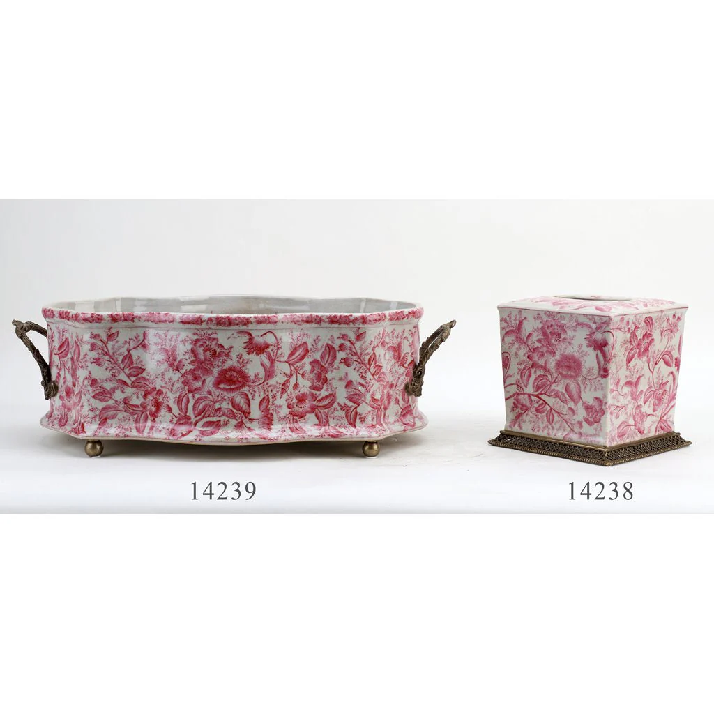 Danny's Fine Porcelain Planter, Pink Primrose with Bronze Handles 14239 - Image 8