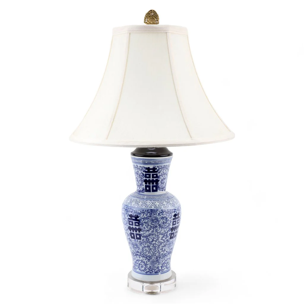 Danny's Fine Porcelain 24.5H - Double Happiness Vase Lamp With Acrylic Base (Xk855) Lampshade is included. 50839-LA