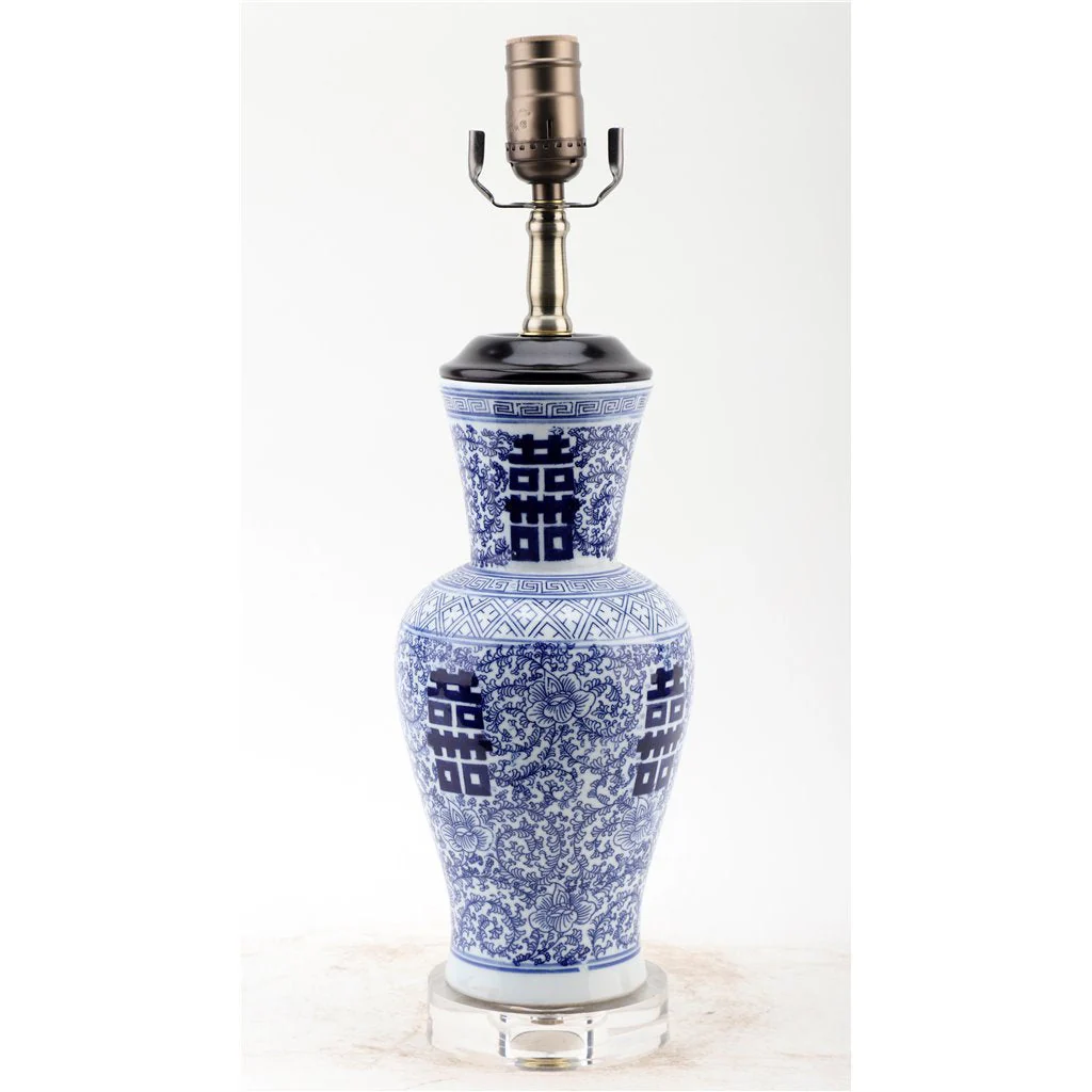 Danny's Fine Porcelain 24.5H - Double Happiness Vase Lamp With Acrylic Base (Xk855) Lampshade is included. 50839-LA - Image 2