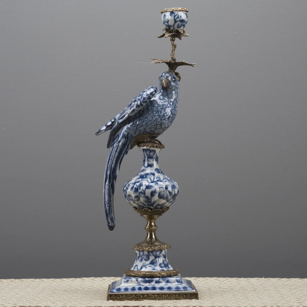 Danny's Fine Porcelain 6L X 6W X 19H PORCELAIN PARROT CANDLE HOLDER WITH BRONZE ORMOLU- BLUE AND WHITE (LEFT) 14049 - Image 10
