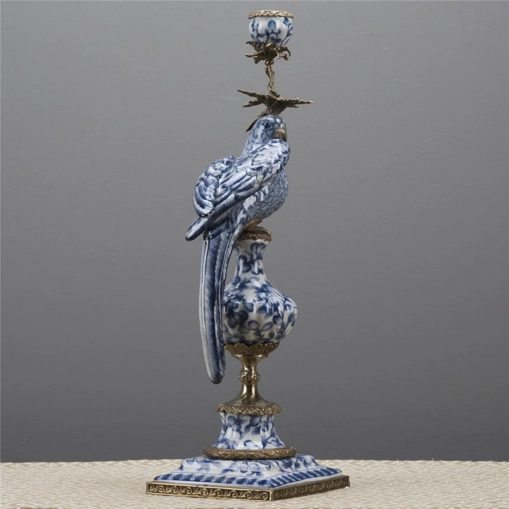 Danny's Fine Porcelain 6L X 6W X 19H PORCELAIN PARROT CANDLE HOLDER WITH BRONZE ORMOLU- BLUE AND WHITE (LEFT) 14049 - Image 11