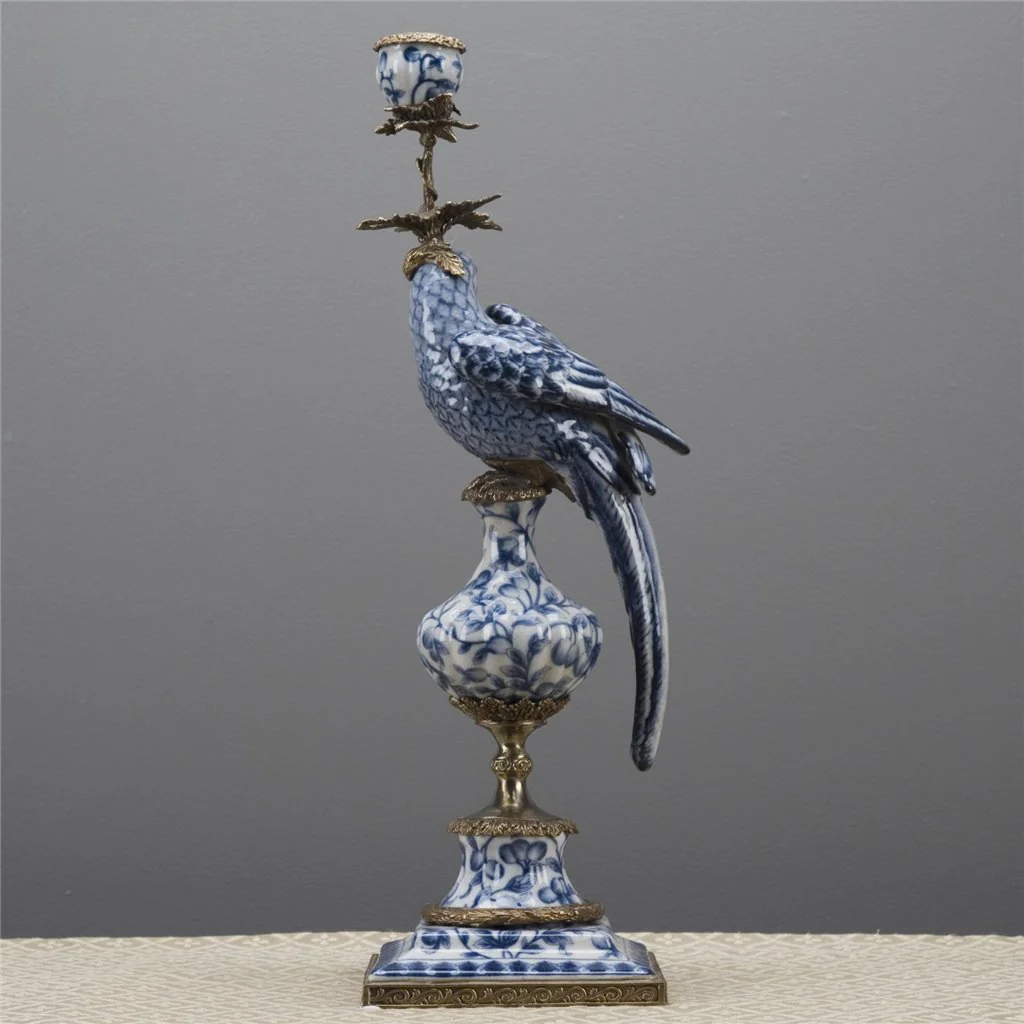 Danny's Fine Porcelain 6L X 6W X 19H PORCELAIN PARROT CANDLE HOLDER WITH BRONZE ORMOLU- BLUE AND WHITE (LEFT) 14049 - Image 13