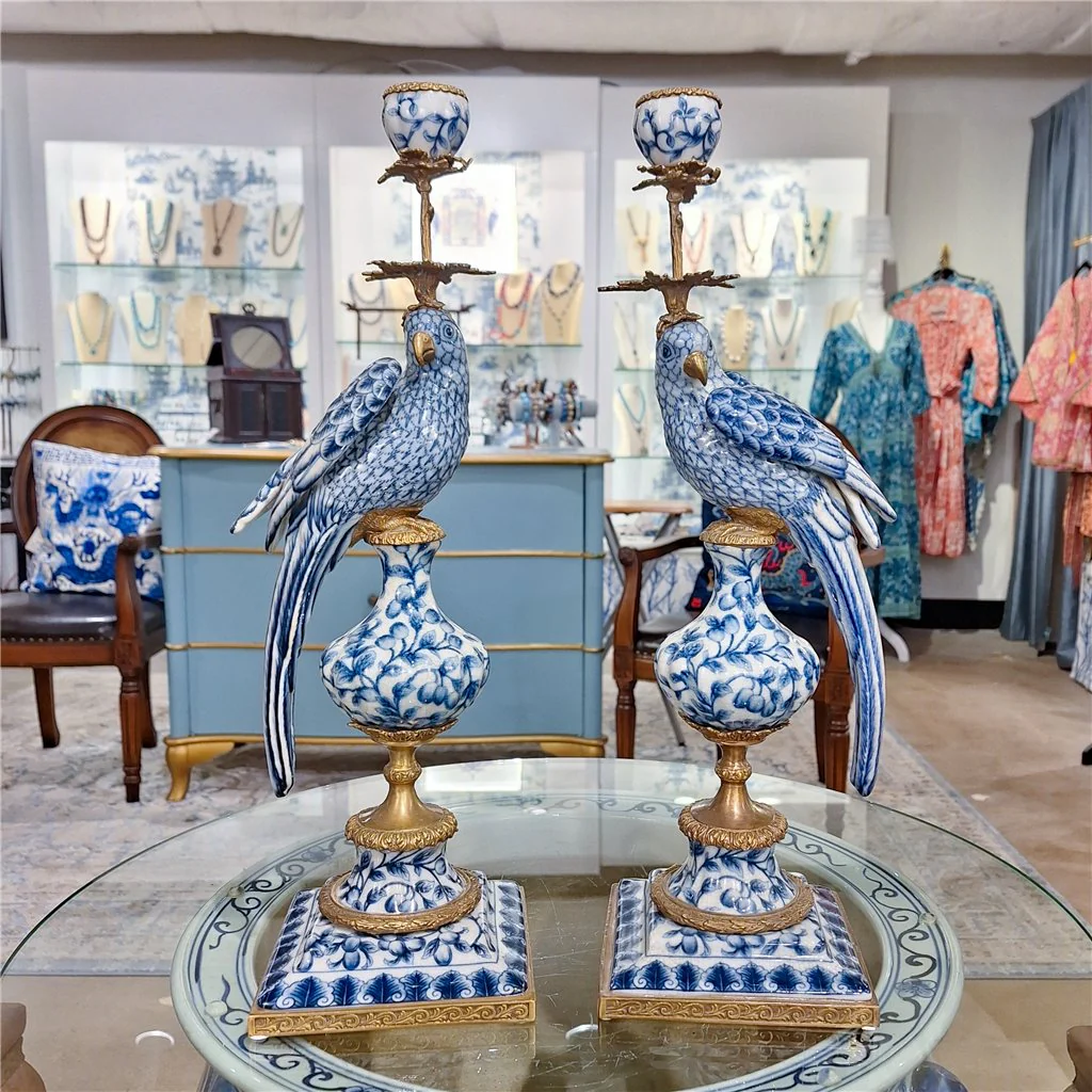 Danny's Fine Porcelain 6L X 6W X 19H PORCELAIN PARROT CANDLE HOLDER WITH BRONZE ORMOLU- BLUE AND WHITE (LEFT) 14049 - Image 15