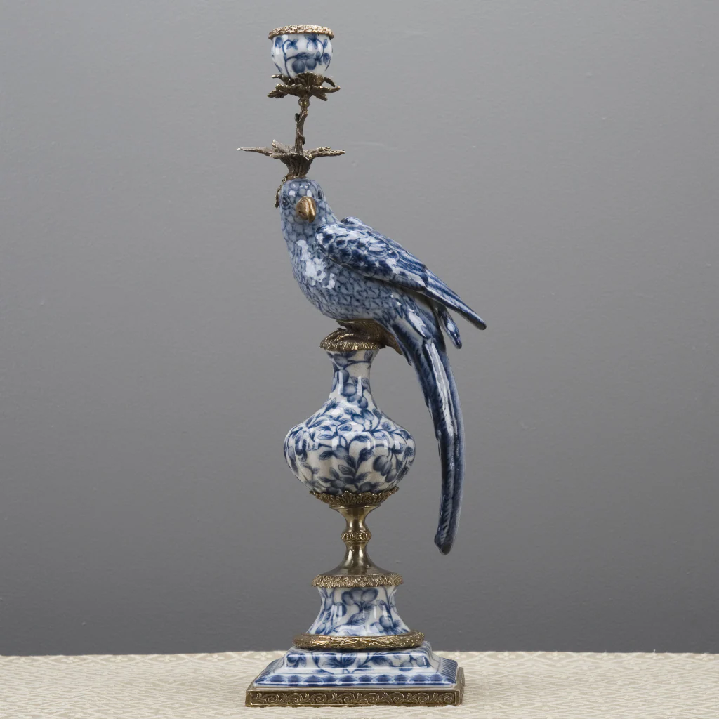 Danny's Fine Porcelain 6L X 6W X 19H PORCELAIN PARROT CANDLE HOLDER WITH BRONZE ORMOLU- BLUE AND WHITE (RIGHT) 14050 - Image 10