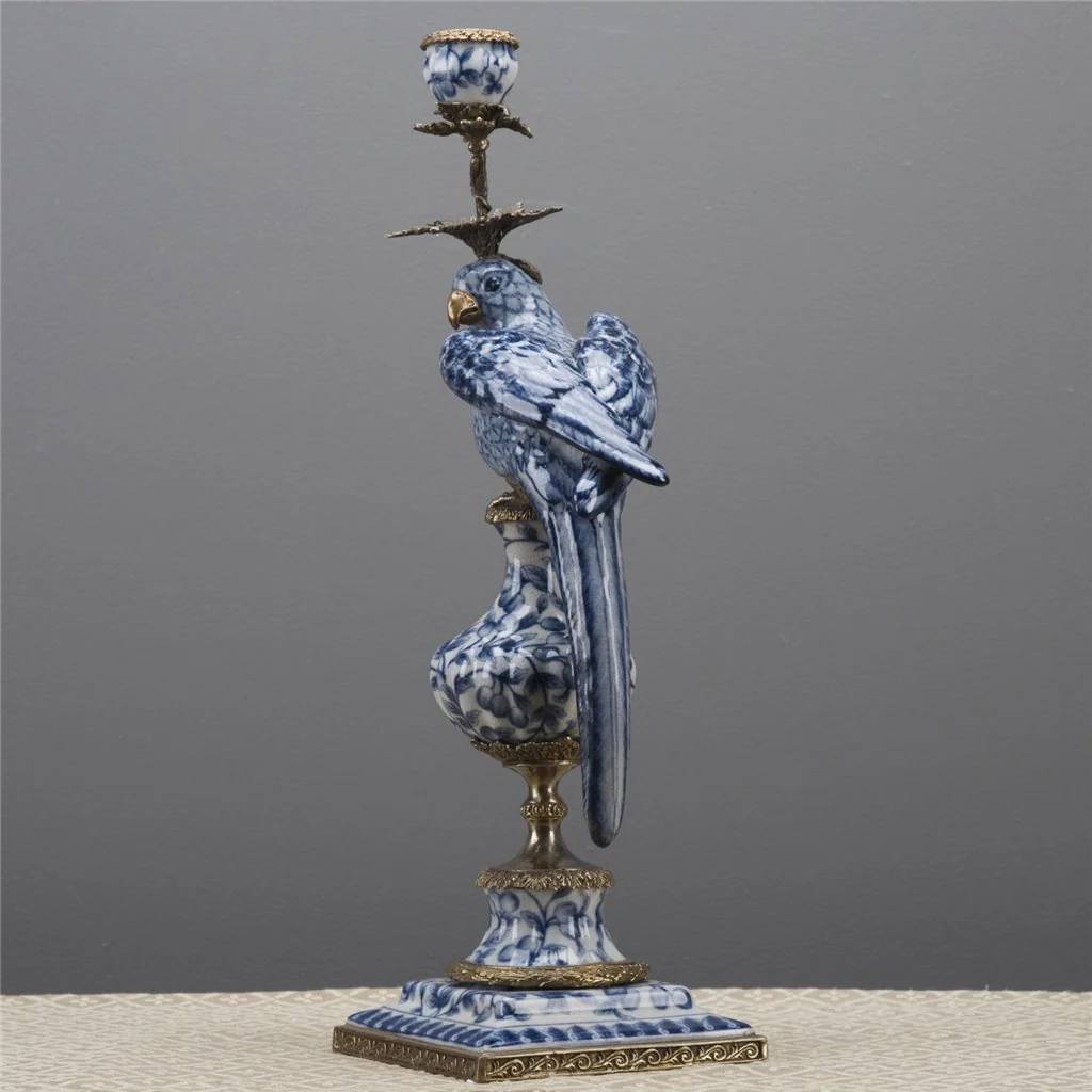 Danny's Fine Porcelain 6L X 6W X 19H PORCELAIN PARROT CANDLE HOLDER WITH BRONZE ORMOLU- BLUE AND WHITE (RIGHT) 14050 - Image 11