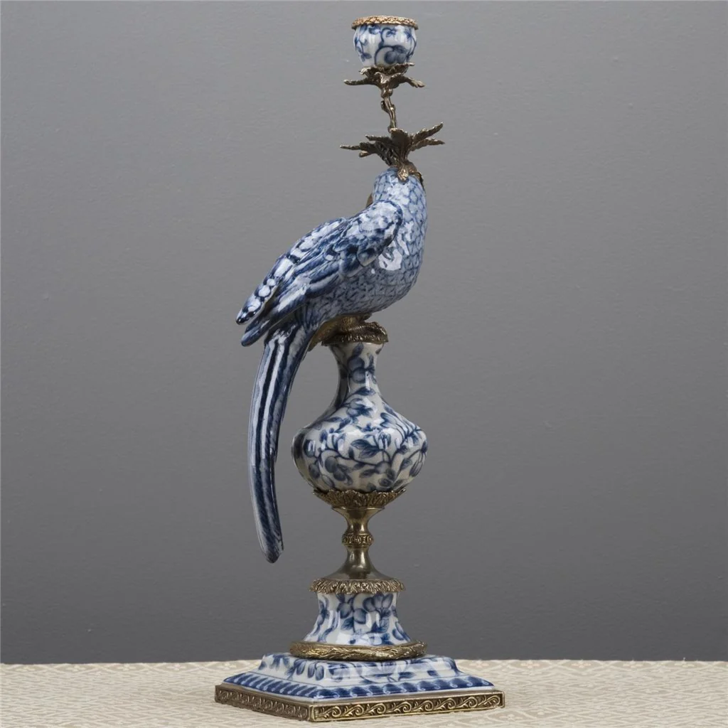 Danny's Fine Porcelain 6L X 6W X 19H PORCELAIN PARROT CANDLE HOLDER WITH BRONZE ORMOLU- BLUE AND WHITE (RIGHT) 14050 - Image 12