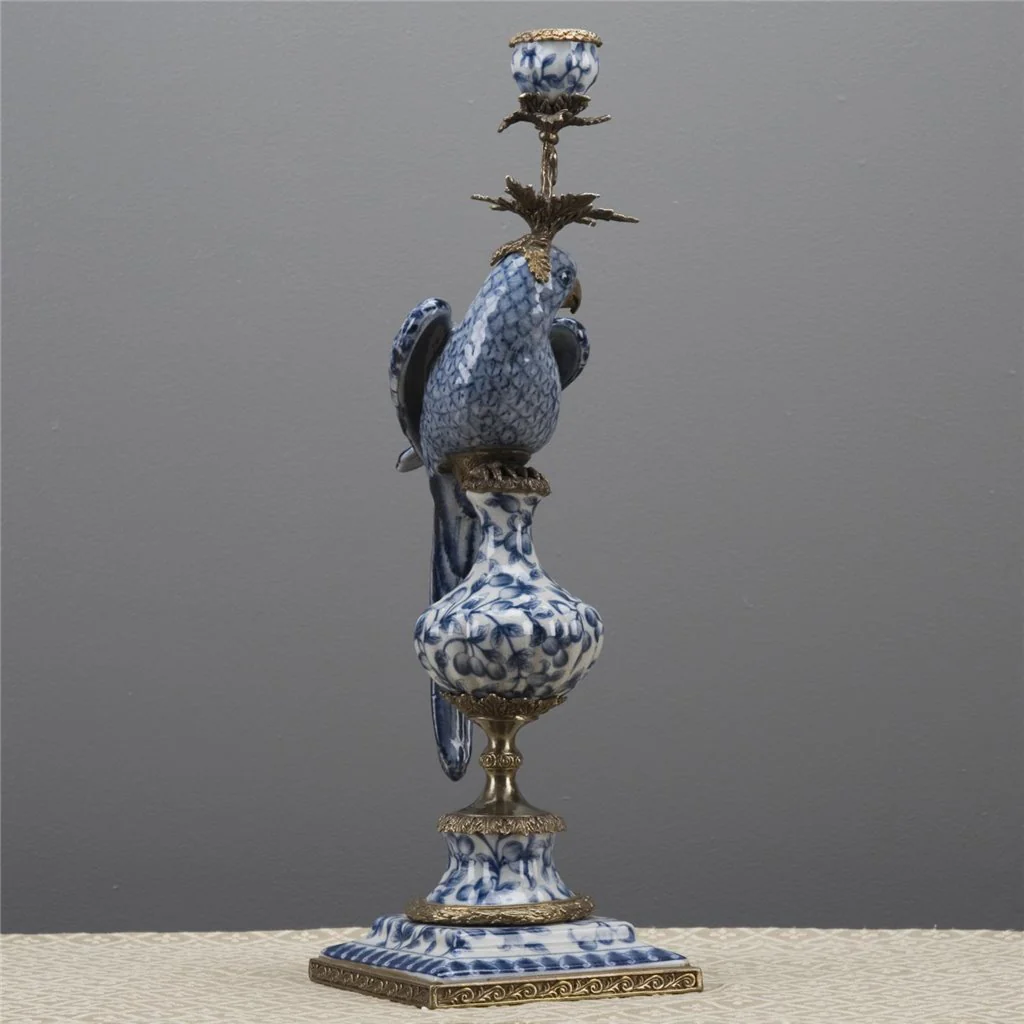 Danny's Fine Porcelain 6L X 6W X 19H PORCELAIN PARROT CANDLE HOLDER WITH BRONZE ORMOLU- BLUE AND WHITE (RIGHT) 14050 - Image 13