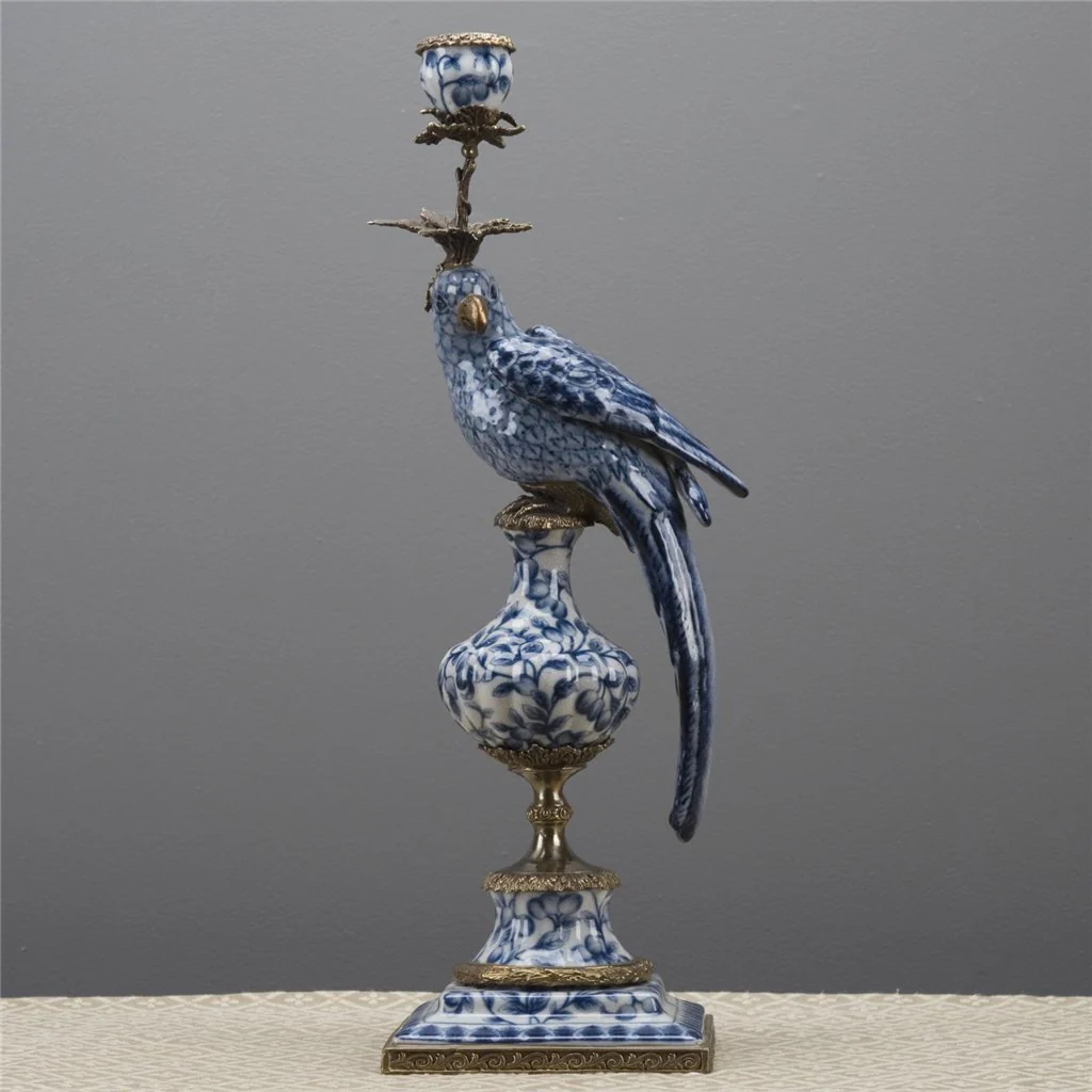 Danny's Fine Porcelain 6L X 6W X 19H PORCELAIN PARROT CANDLE HOLDER WITH BRONZE ORMOLU- BLUE AND WHITE (RIGHT) 14050 - Image 14