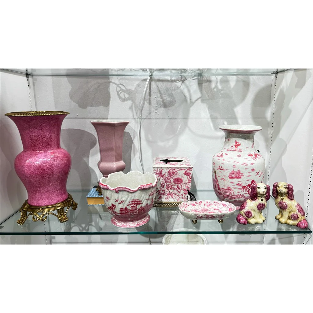 Danny's Fine Porcelain 8.5L X8.5 W X 13H PORCELAIN VASE (DRILLED HOLE)- PINK AND WHITE WILLOW 14212 - Image 6