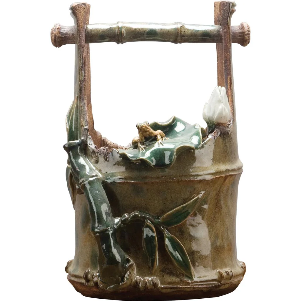 Danny's Fine Porcelain Bamboo Bucket With Frogs (Artisan Crafted) KW300-07