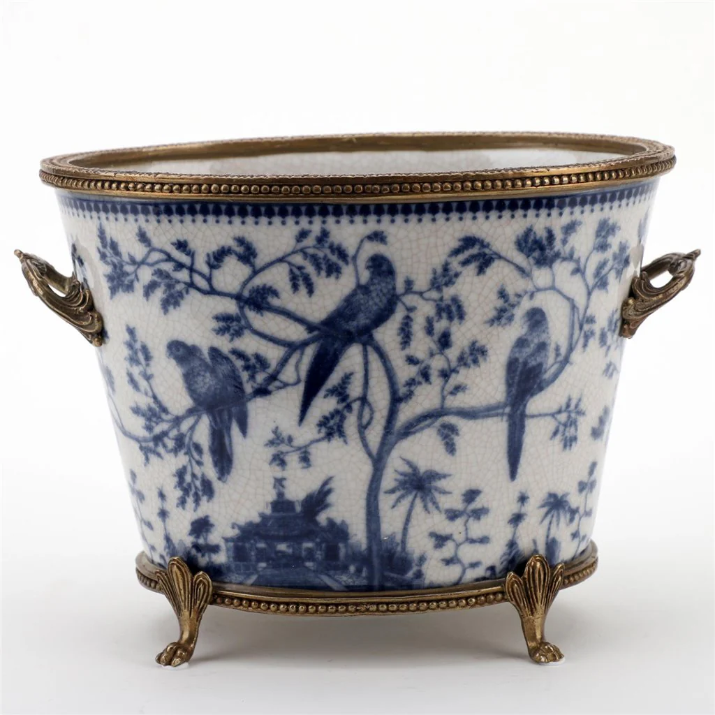 Danny's Fine Porcelain Basin With Bronze-Blue And White Birds 14219 - Image 4