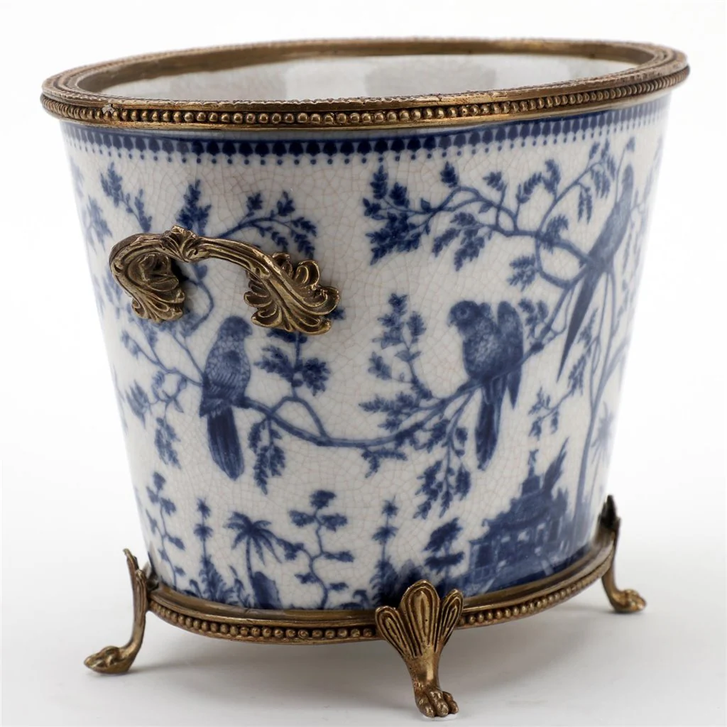 Danny's Fine Porcelain Basin With Bronze-Blue And White Birds 14219 - Image 5