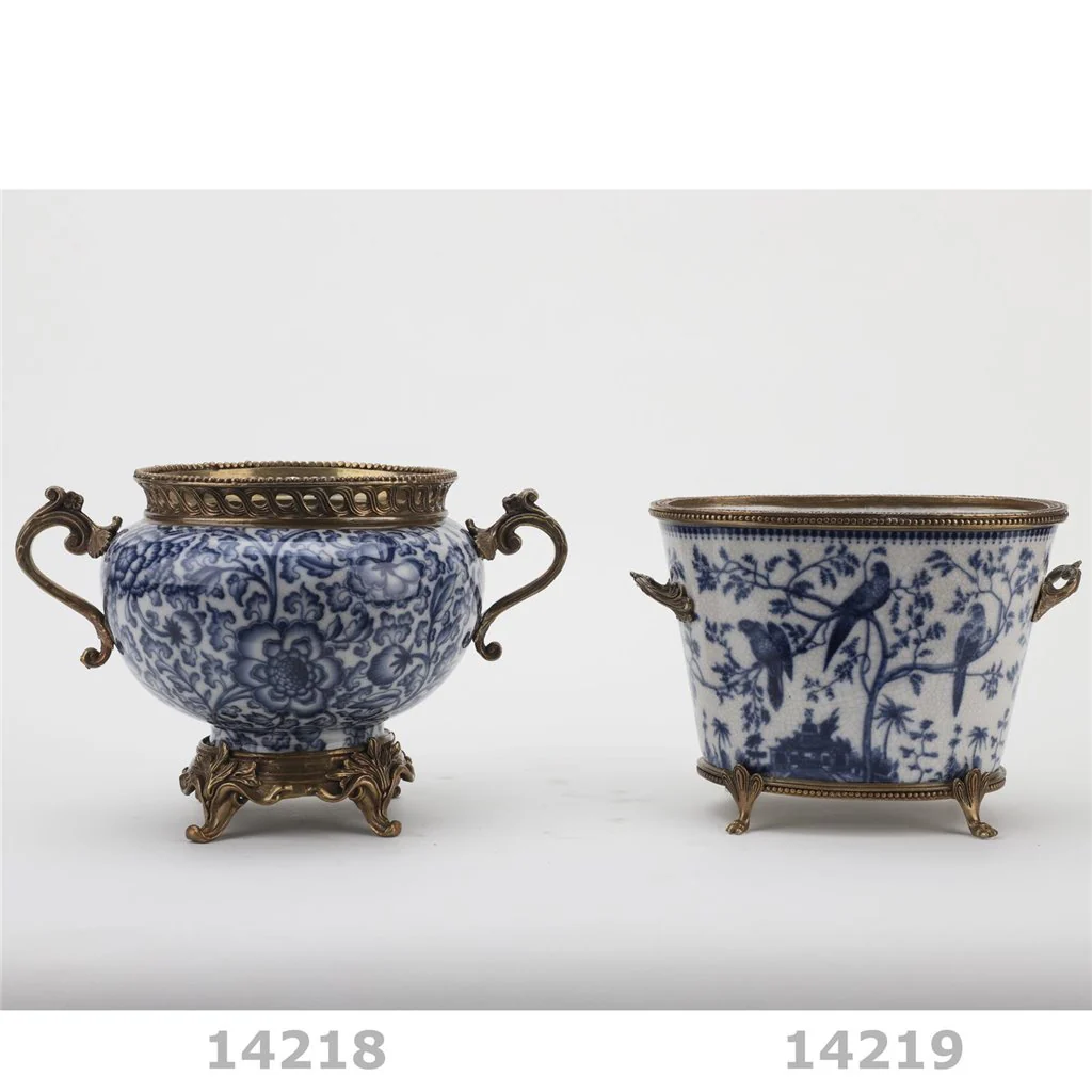Danny's Fine Porcelain BASIN WITH BRONZE(OPENING 5""D)-BLUE AND WHITE 14218 - Image 12